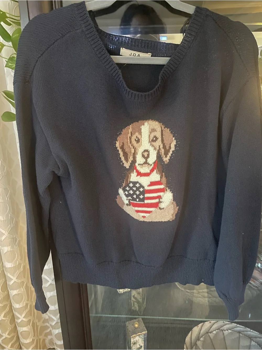 Navy Knit Dog Sweater with Patriotic Heart Graphic